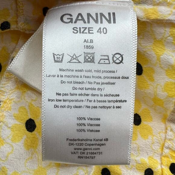 Ganni Floral Crêpe maxi Dress yellow sz 40 - Picture 7 of 8